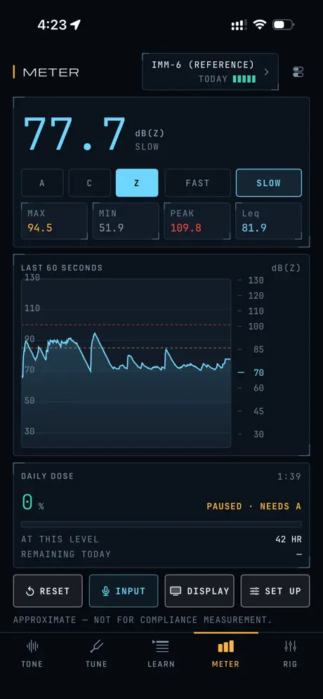 OCTAV SPL Meter screen